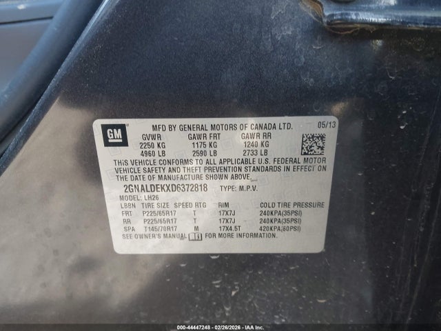 2013 Chevrolet Equinox 1lt მანქანა იყიდება აუქციონზე, vin: 2GNALDEKXD6372818, აუქციონის ნომერი: 44447248