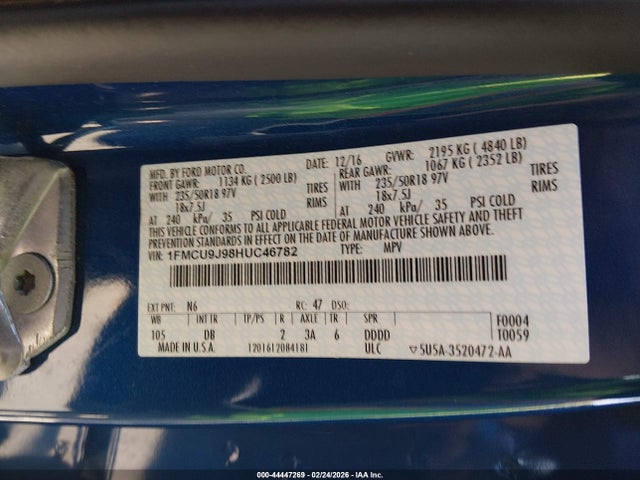 Aukcja sprzedaży 2017 Ford Escape Titanium, vin: 1FMCU9J98HUC46782, numer aukcji: 44447269