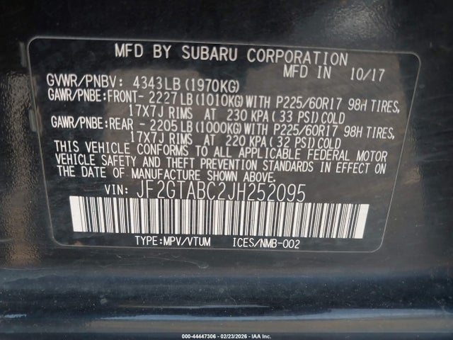 Subaru Crosstrek 2.0i Premium 2018 JF2GTABC2JH252095 Image 9
