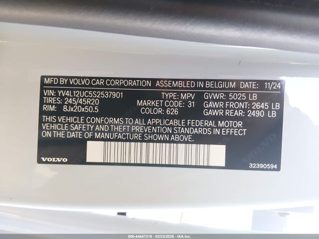 Продаж на аукціоні авто 2025 Volvo Xc40 B5 Plus Dark Theme, vin: YV4L12UC5S2537901, номер лоту: 44447318