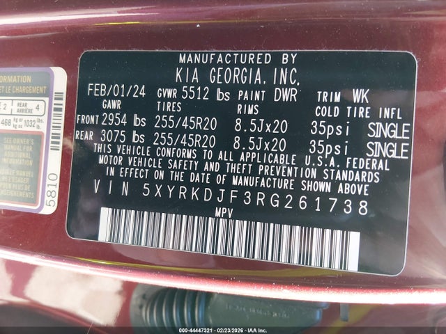 Aukcja sprzedaży 2024 Kia Sorento X-line Sx, vin: 5XYRKDJF3RG261738, numer aukcji: 44447321