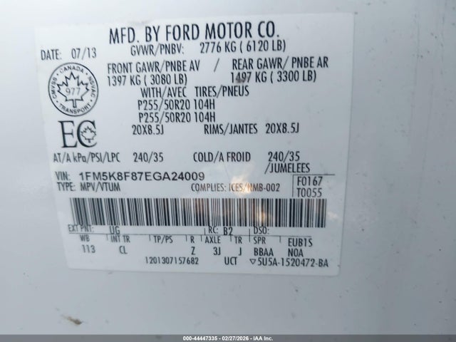 Ford Explorer Limited 2014 1FM5K8F87EGA24009 Image 9