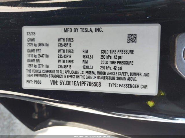 Aukcja sprzedaży 2023 Tesla Model 3 Rear-wheel Drive, vin: 5YJ3E1EA1PF706508, numer aukcji: 44447341