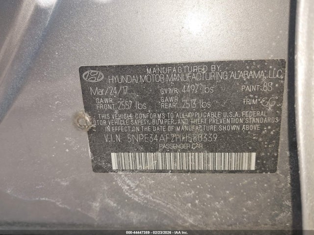 44447389 :رقم المزاد ، 5NPE34AF2HH580339 vin ، 2017 Hyundai Sonata Limited مزاد بيع