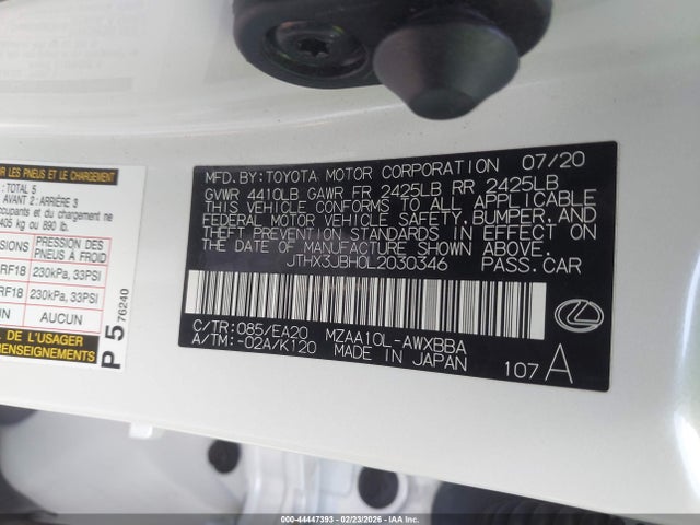 JTHX3JBH0L2030346 Lexus UX 200
