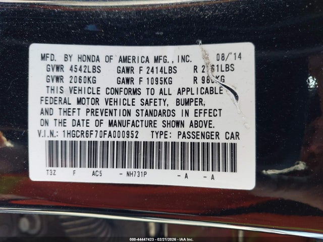 1HGCR6F70FA000952 Honda Accord Hybrid Touring