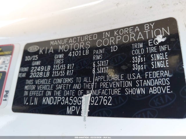 KIA SOUL + 2016 KNDJP3A59G7292762 Image 9