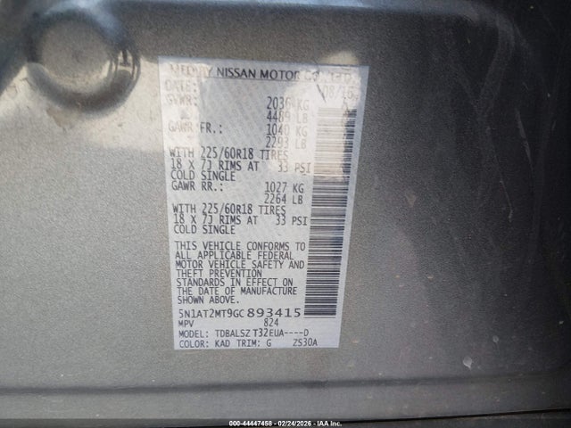 Aukcja sprzedaży 2016 Nissan Rogue Sl, vin: 5N1AT2MT9GC893415, numer aukcji: 44447458