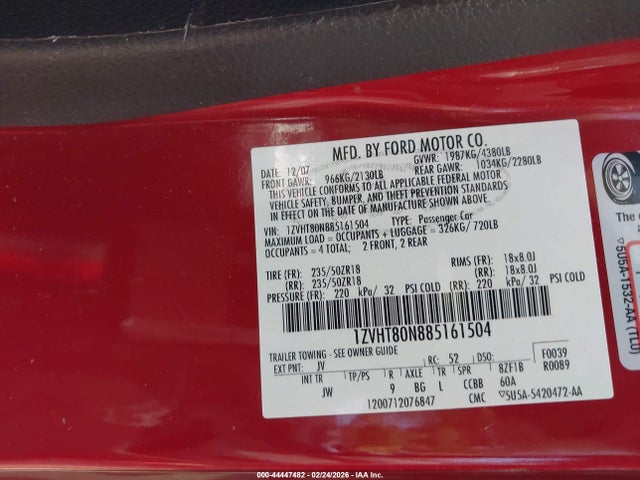 2008 FORD MUSTANG 1ZVHT80N885161504 Photo 8