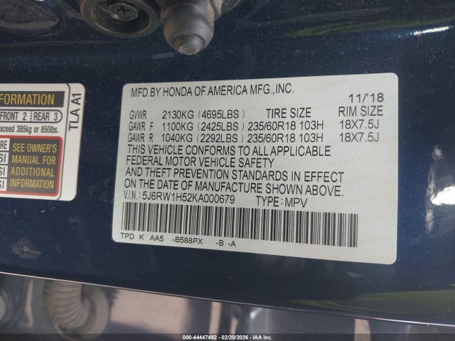 2019 HONDA CR-V 5J6RW1H52KA000679 Photo 8