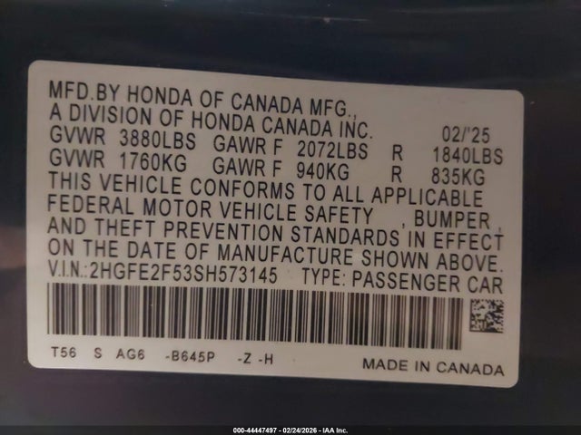 2025 HONDA CIVIC 2HGFE2F53SH573145 Photo 8