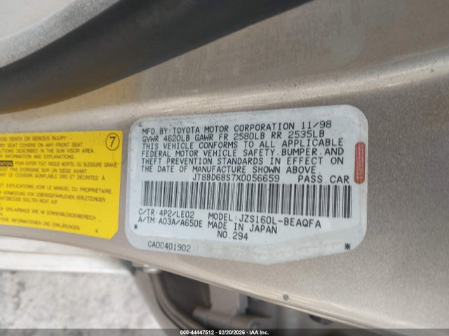 44447512 :رقم المزاد ، JT8BD68S7X0056659 vin ، 1999 Lexus Gs 300 مزاد بيع