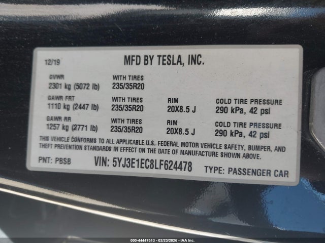Aukcja sprzedaży 2020 Tesla Model 3 Performance Dual Motor All-wheel Drive, vin: 5YJ3E1EC8LF624478, numer aukcji: 44447513