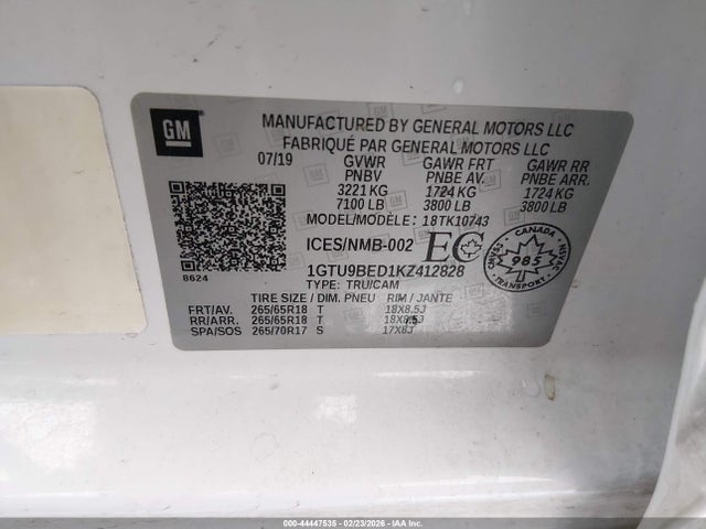 1GTU9BED1KZ412828 GMC Sierra 1500 Sle