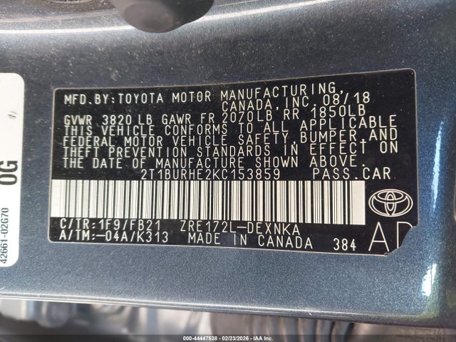 2019 TOYOTA COROLLA 2T1BURHE2KC153859 Photo 8