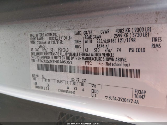 1FBZX2ZM7HKA05351 Ford Transit-350 Xlt