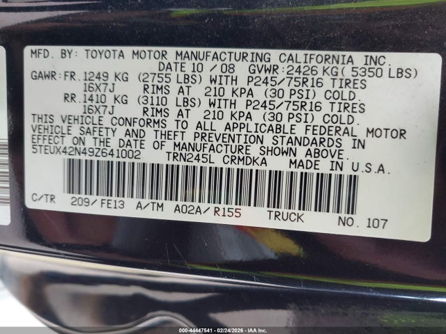 Продажа на аукционе авто 2009 Toyota Tacoma, vin: 5TEUX42N49Z641002, номер лота: 44447541
