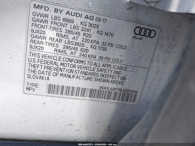 Продаж на аукціоні авто 2018 Audi Q7 3.0t Premium, vin: WA1LABF76JD013818, номер лоту: 44447573