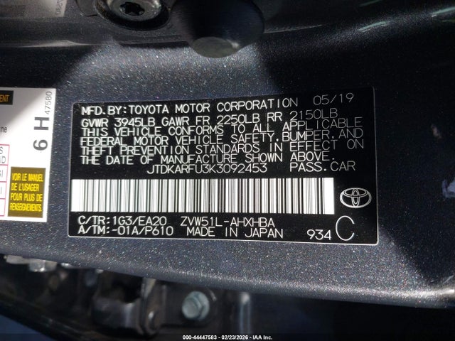 Toyota PRIUS XLE 2019 JTDKARFU3K3092453 Image 9