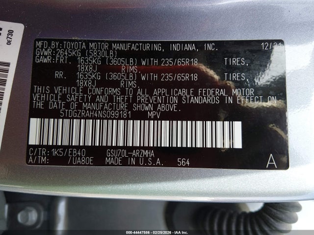 2022 TOYOTA HIGHLANDER 5TDGZRAH4NS099181 Photo 8
