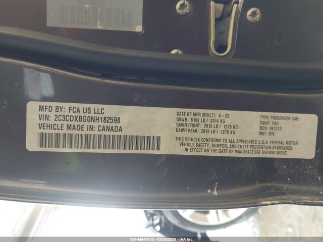 Продажа на аукционе авто 2022 Dodge Charger Sxt Rwd, vin: 2C3CDXBG0NH182598, номер лота: 44447600
