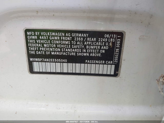 2014 VOLKSWAGEN CC WVWBP7AN2EE505040 Photo 8