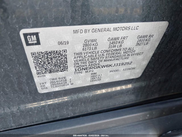 1GNERGKW6KJ319252 Chevrolet Traverse 1lt