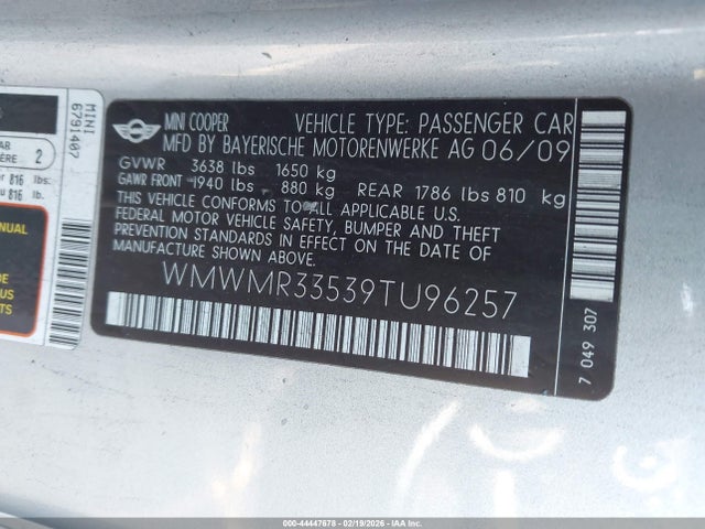 2009 MINI COOPER WMWMR33539TU96257 Photo 8