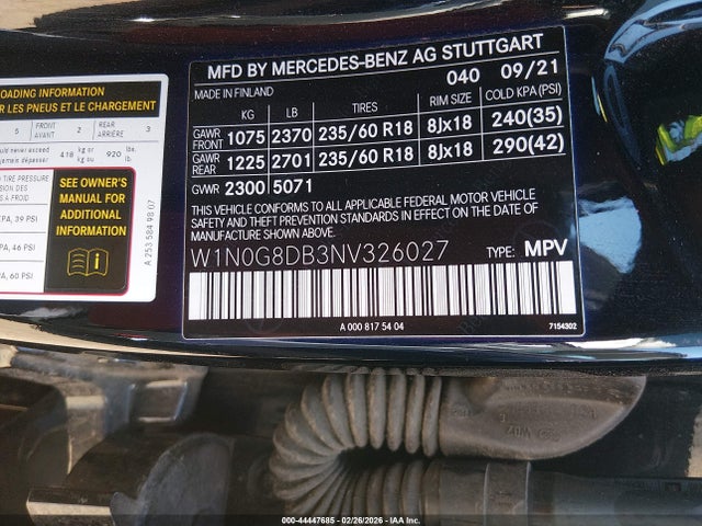Aukcja sprzedaży 2022 Mercedes-benz Glc 300 Suv, vin: W1N0G8DB3NV326027, numer aukcji: 44447685