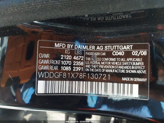 44447715 :رقم المزاد ، WDDGF81X78F130721 vin ، 2008 Mercedes-benz C 300 Luxury 4matic/sport 4matic مزاد بيع