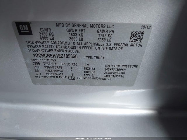44447720 :رقم المزاد ، 1GCRCREH1EZ185356 vin ، 2014 Chevrolet Silverado 1500 1lt مزاد بيع