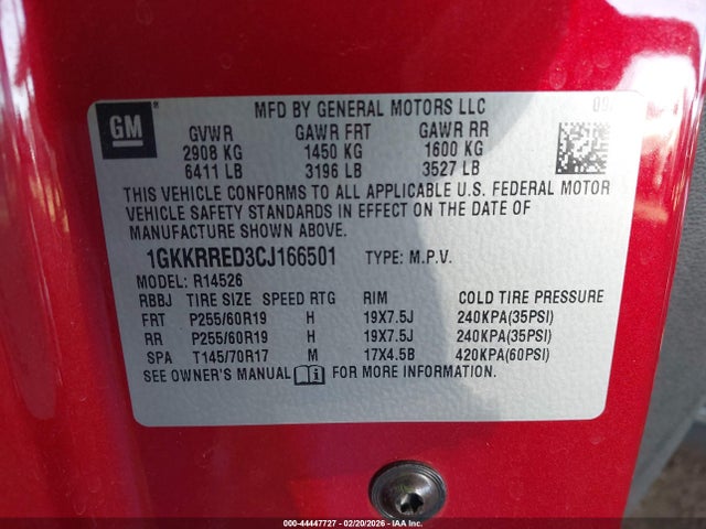 Aukcja sprzedaży 2012 Gmc Acadia Slt-1, vin: 1GKKRRED3CJ166501, numer aukcji: 44447727