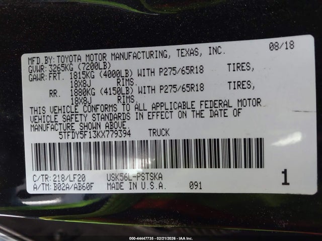 2019 TOYOTA TUNDRA 5TFDY5F13KX779394 Photo 8