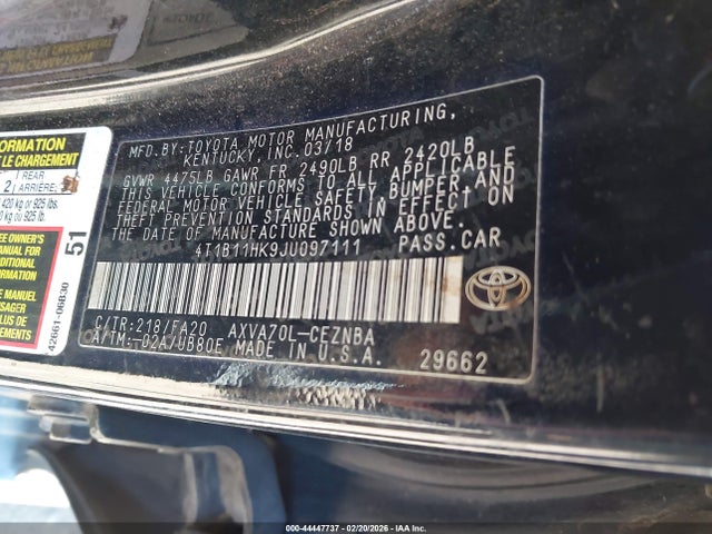 4T1B11HK9JU097111 Toyota CAMRY LE