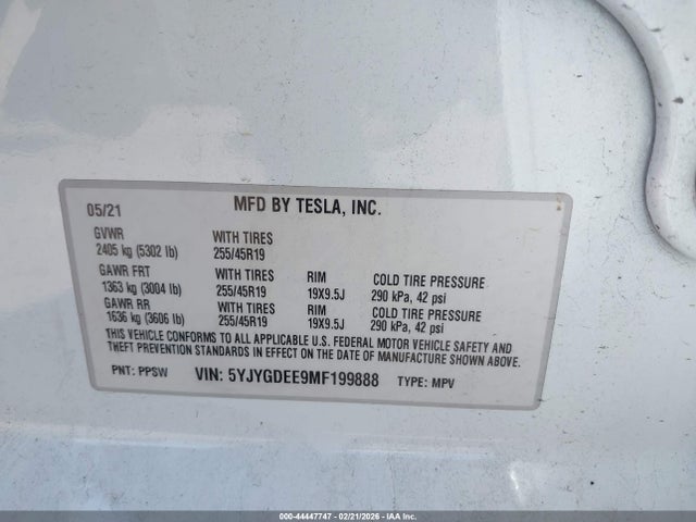 2021 TESLA MODEL Y 5YJYGDEE9MF199888 Photo 8