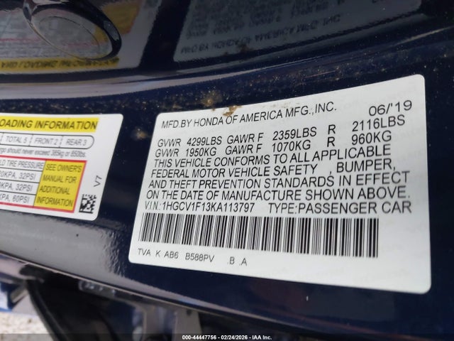 1HGCV1F13KA113797 Honda ACCORD LX
