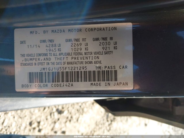 44447783 :رقم المزاد ، JM1GJ1U55F1221295 vin ، 2015 Mazda Mazda6 I Sport مزاد بيع