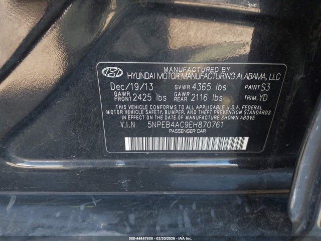 5NPEB4AC9EH870761 Hyundai SONATA GLS