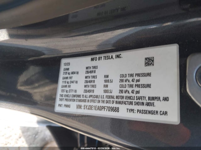 Продаж на аукціоні авто 2023 Tesla Model 3 Rear-wheel Drive, vin: 5YJ3E1EA0PF709688, номер лоту: 44447818
