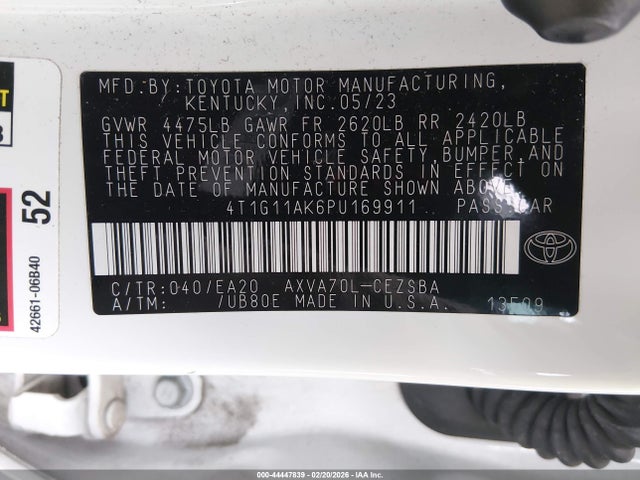 4T1G11AK6PU169911 Toyota CAMRY SE