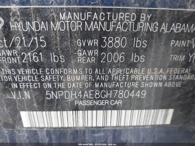 Hyundai ELANTRA SE 2016 5NPDH4AE8GH780449 Image 9