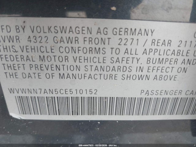 2012 VOLKSWAGEN CC WVWNN7AN5CE510152 Photo 8