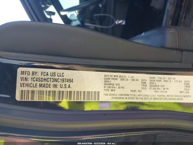 2022 DODGE DURANGO 1C4SDHCT3NC197494 Photo 8