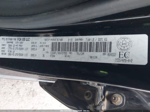44447954 :رقم المزاد ، 1C6SRFLTXKN757993 vin ، 2019 Ram 1500 Rebel مزاد بيع