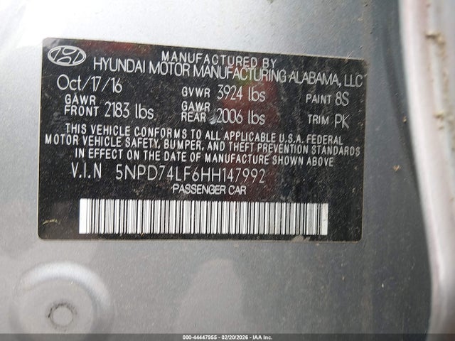 Aukcja sprzedaży 2017 Hyundai Elantra Se, vin: 5NPD74LF6HH147992, numer aukcji: 44447955