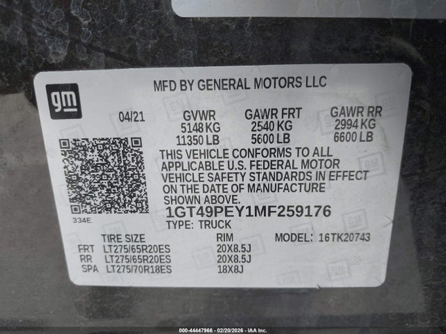 1GT49PEY1MF259176 GMC Sierra 2500hd 4wd Standard Bed At4