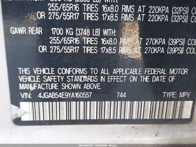2000 Mercedes-benz Ml 320 მანქანა იყიდება აუქციონზე, vin: 4JGAB54E9YA160557, აუქციონის ნომერი: 44447967