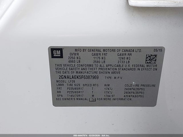 44447974 :رقم المزاد ، 2GNALAEK5F6387969 vin ، 2015 Chevrolet Equinox Ls مزاد بيع