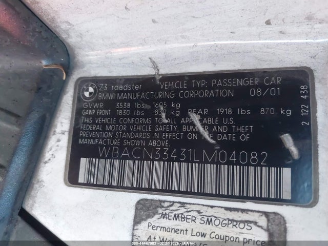 2001 BMW Z3 WBACN33431LM04082 Photo 8