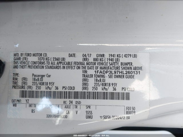 2017 Ford Focus St მანქანა იყიდება აუქციონზე, vin: 1FADP3L97HL260131, აუქციონის ნომერი: 44448021